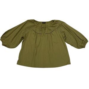 LANE BRYANT Olive Green Eyelet Peasant BOHO Cottagecore Blouse Top Sz 22/24